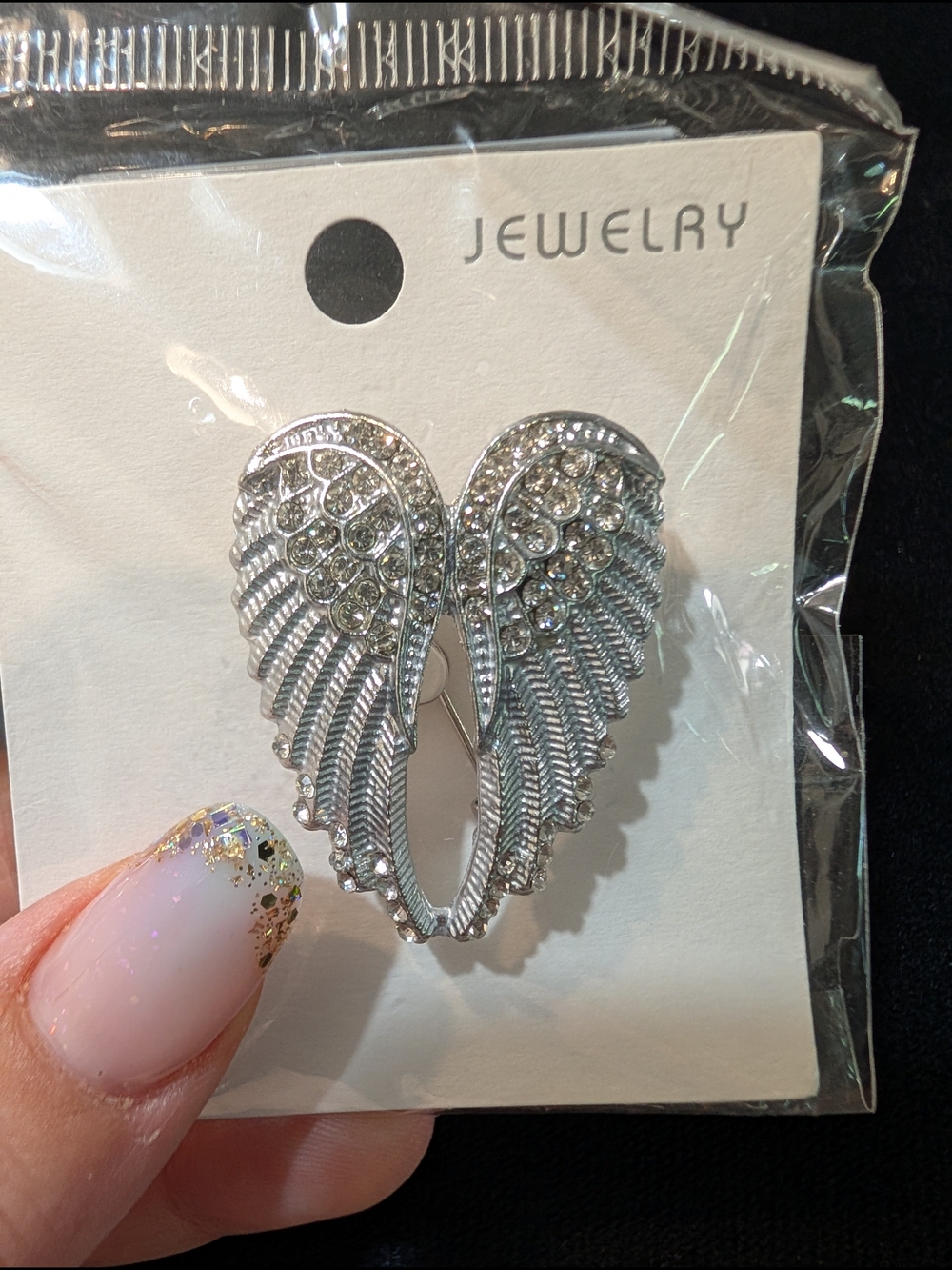 Silver Tone Angel Wing Brooch - Jewelry